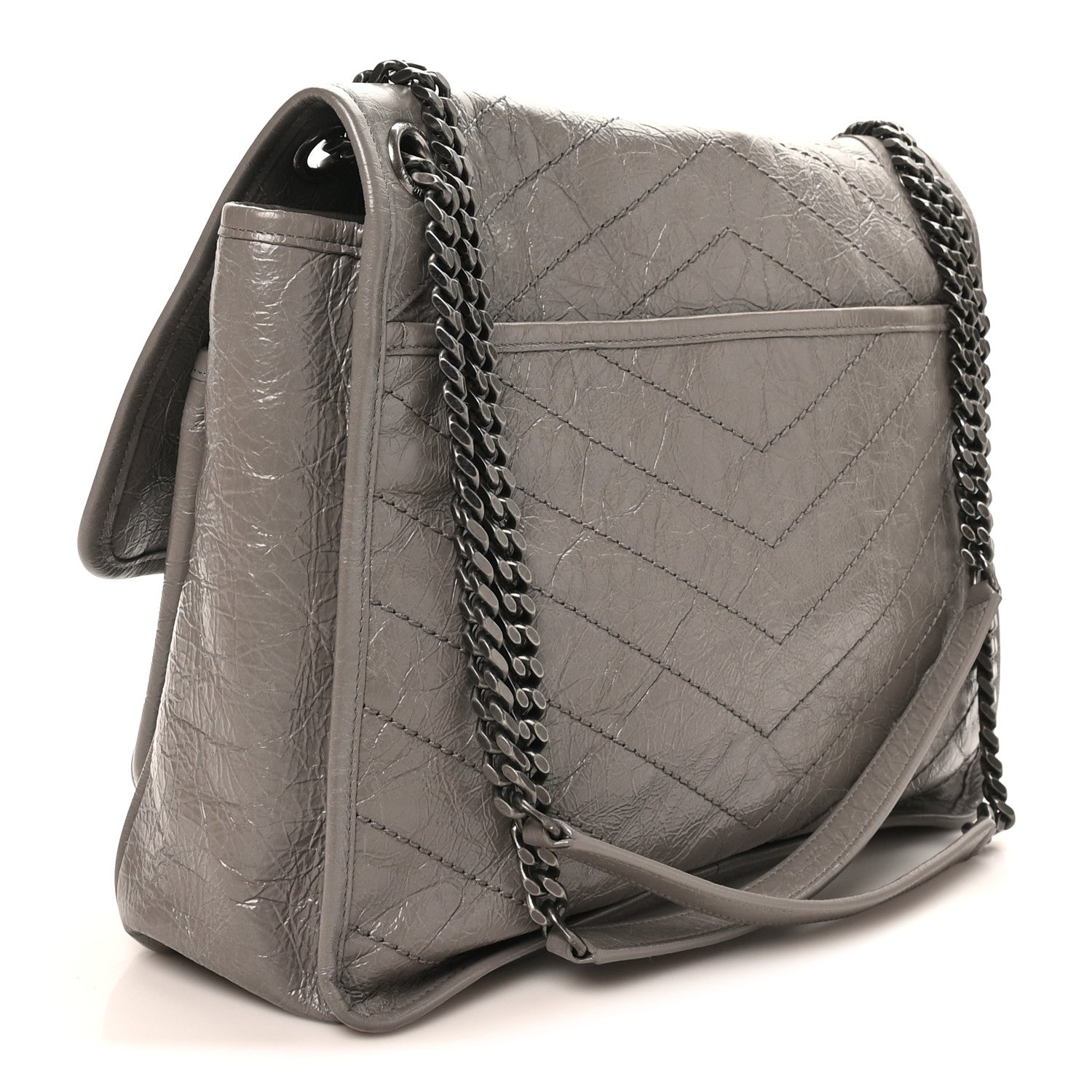 Saint Laurent Crinkled Calfskin Matelasse Monogram Large Niki Chain Satchel Fog 3 of 10