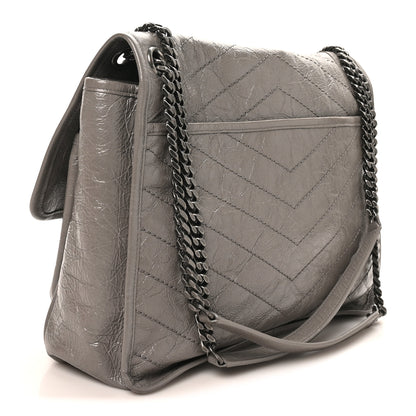 Saint Laurent Crinkled Calfskin Matelasse Monogram Large Niki Chain Satchel Fog 3 of 10