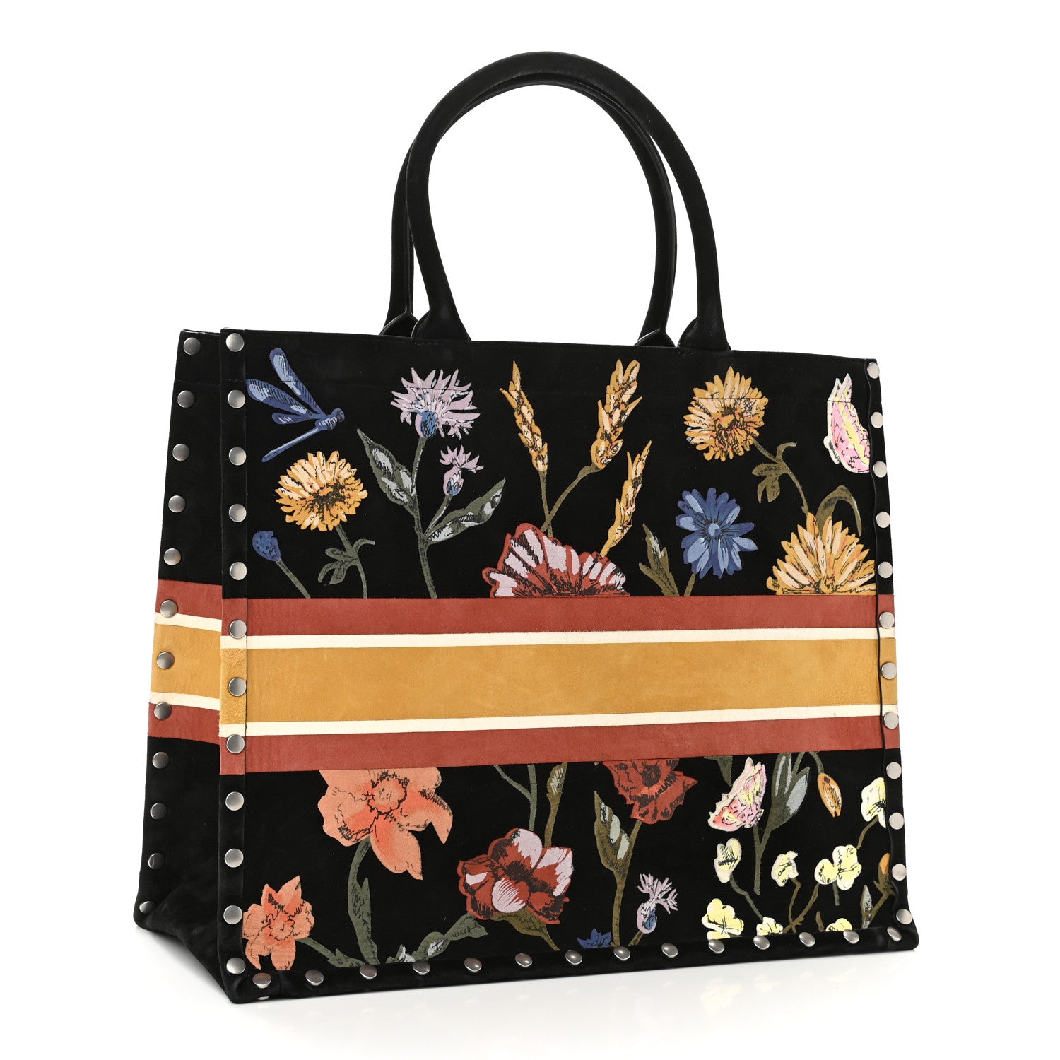 Christian Dior Suede Floral Hand Painted Large Book Tote Black 3 of 10