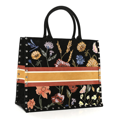 Christian Dior Suede Floral Hand Painted Large Book Tote Black 3 of 10