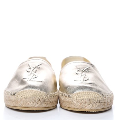 Saint Laurent Metallic Lambskin Monogram Espadrilles 39.5 Gold 2 of 10