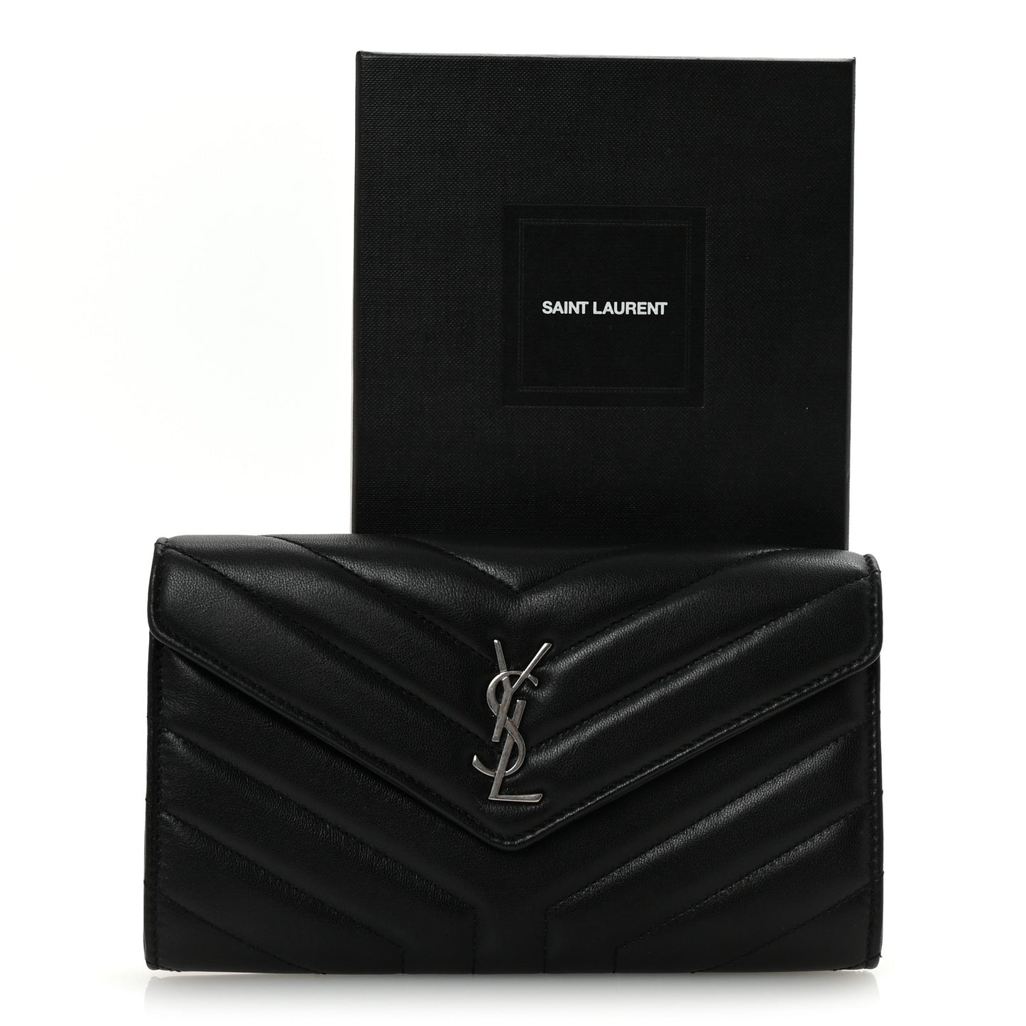 Lambskin Y Quilted Monogram Large Loulou Flap Wallet Black