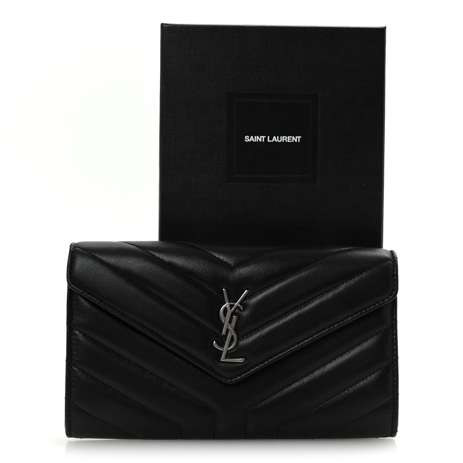 Saint Laurent Lambskin Y Quilted Monogram Large Loulou Flap Wallet Black 7 of 7
