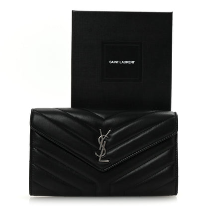 Saint Laurent Lambskin Y Quilted Monogram Large Loulou Flap Wallet Black 7 of 7