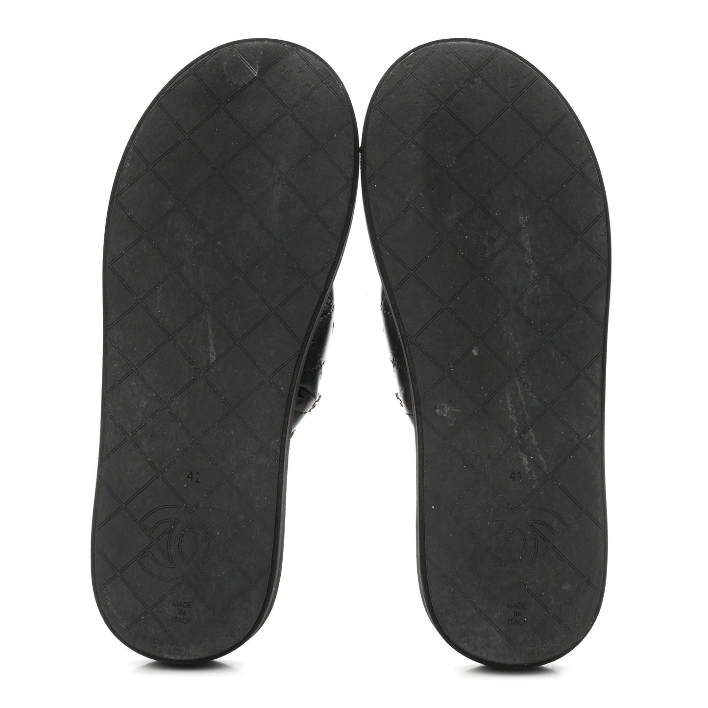 Lambskin Quilted Padded Charms Thong Sandals 41 Black