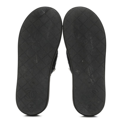 Chanel Lambskin Quilted Padded Charms Thong Sandals 41 Black 6 of 9