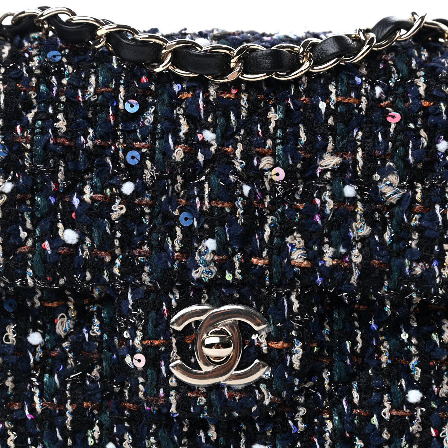 Glittered Tweed Quilted Mini Rectangular Flap Navy Blue Mulitcolor