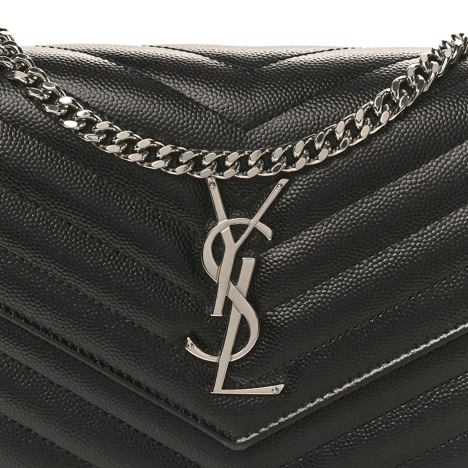 Saint Laurent Grain De Poudre Matelasse Chevron Monogram Chain Wallet Black 7 of 9
