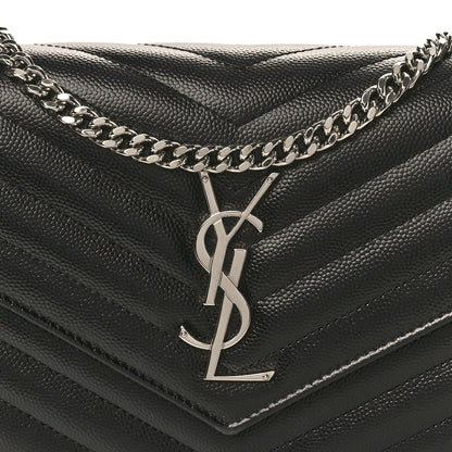 Saint Laurent Grain De Poudre Matelasse Chevron Monogram Chain Wallet Black 7 of 9