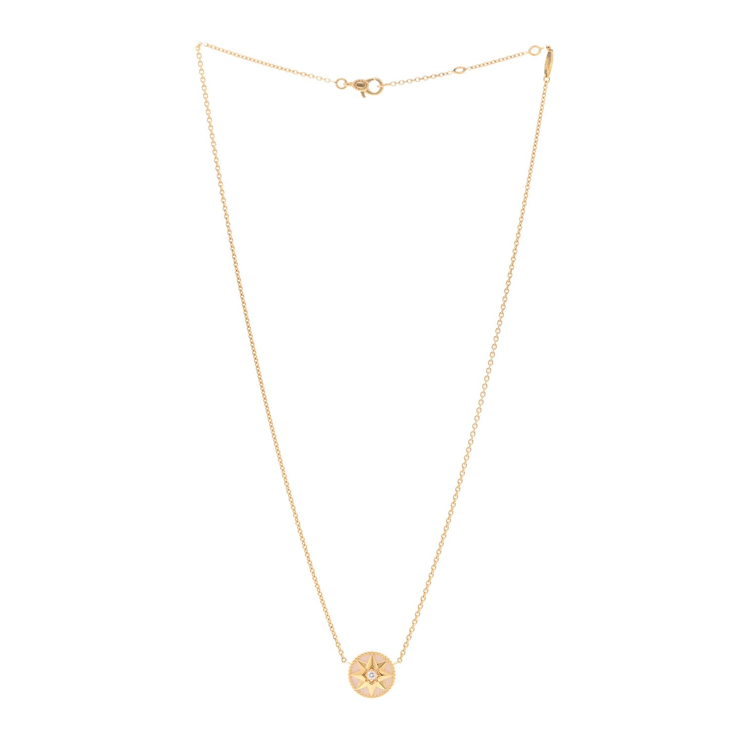 18K Yellow Gold Diamond Mother of Pearl Rose Des Vents Necklace