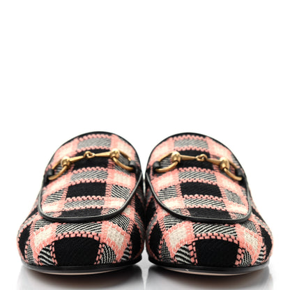Gucci Tweed Calfskin Damier Womens Princetown Slippers 35 Black Pink Multicolor 2 of 8