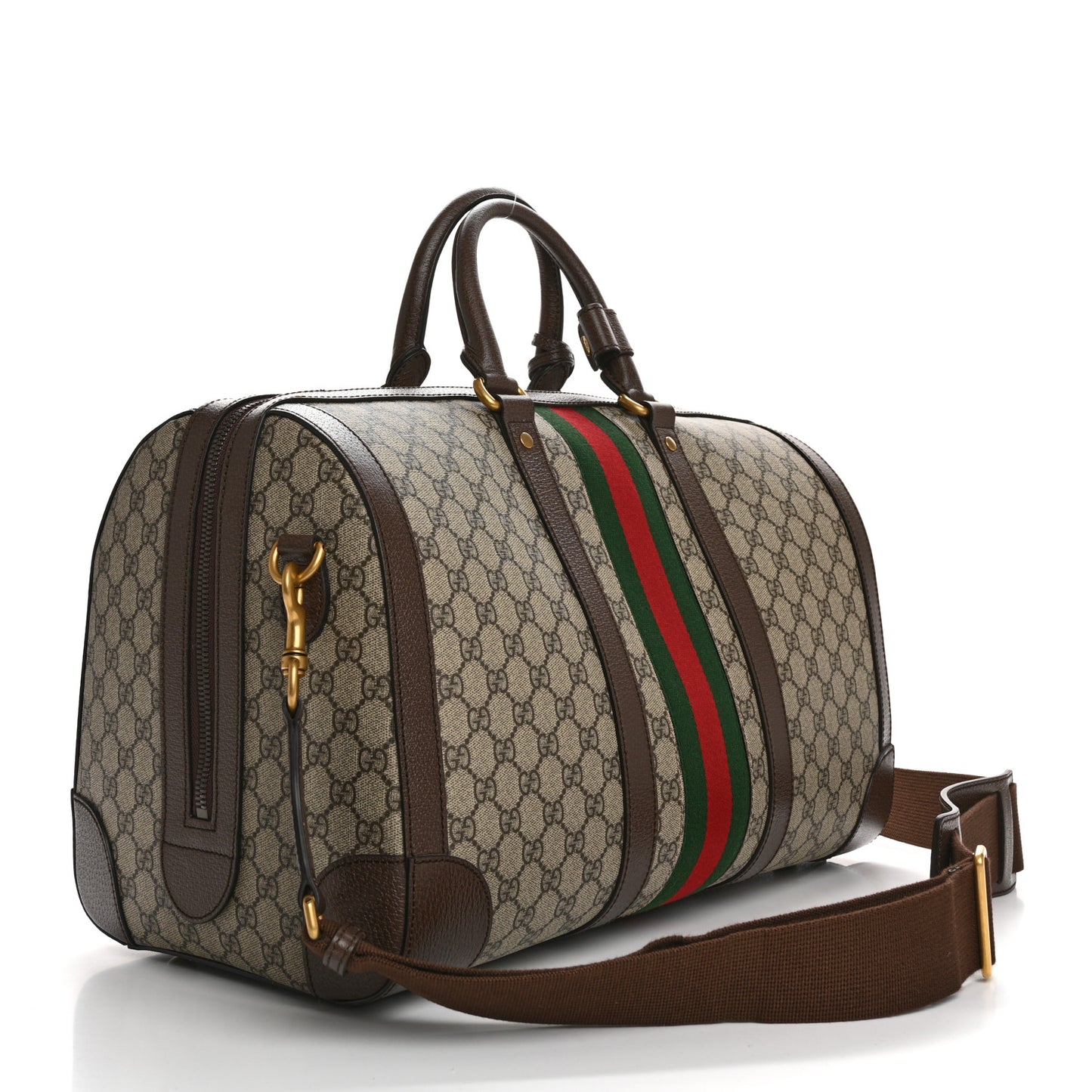 GG Supreme Monogram Textured Dollar Calfskin Web Medium Savoy Duffle Bag Beige Ebony New Acero