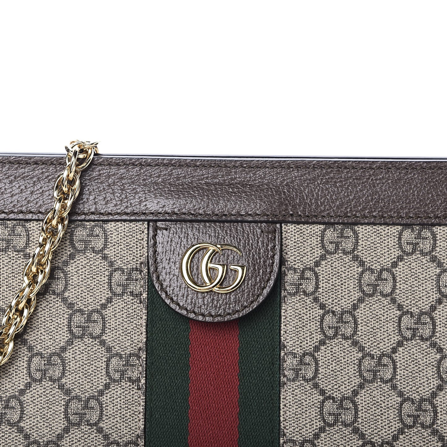 GG Supreme Monogram Web Medium Ophidia Chain Shoulder Bag Brown