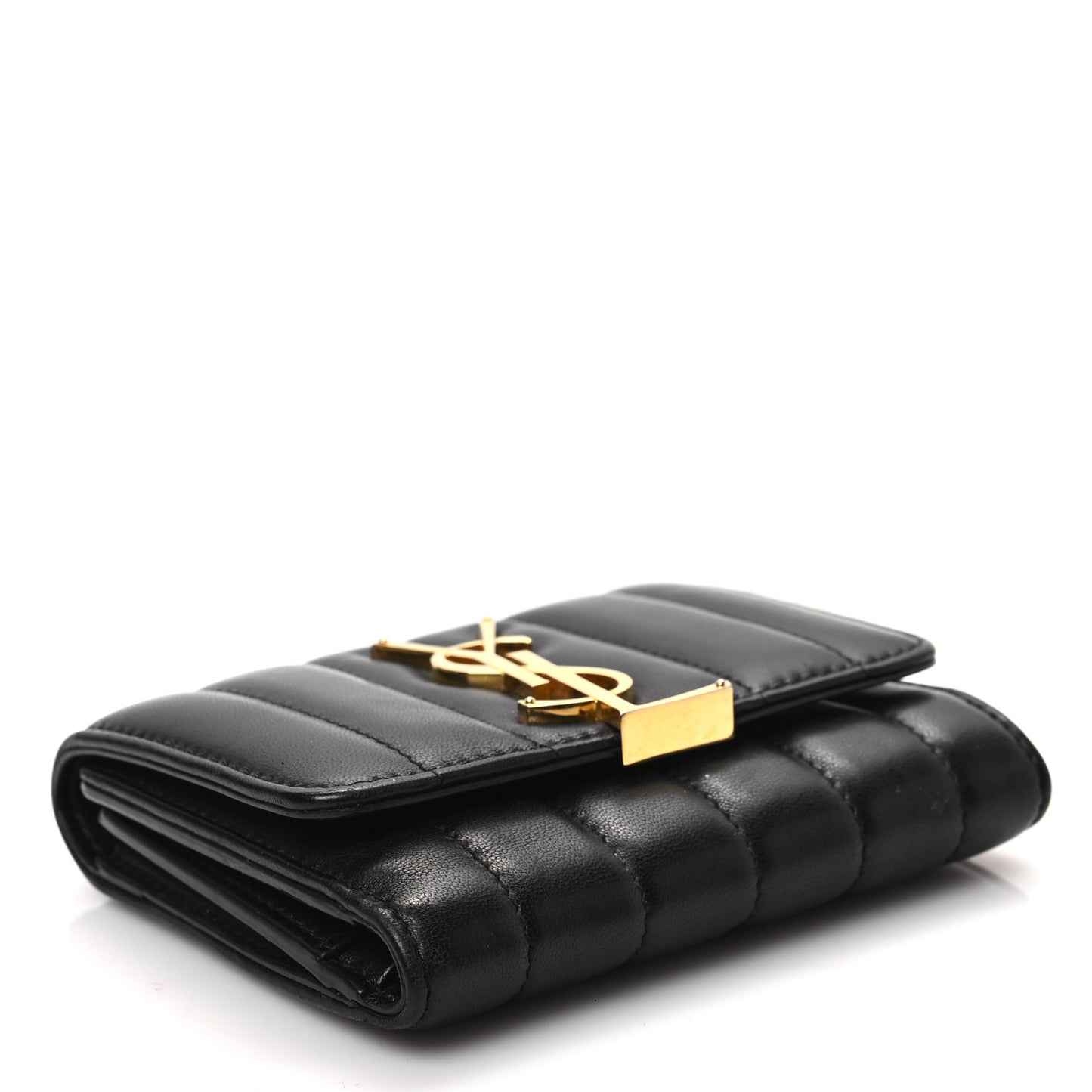 Lambskin Matelasse Monogram Vicky Tri-Fold Wallet Black
