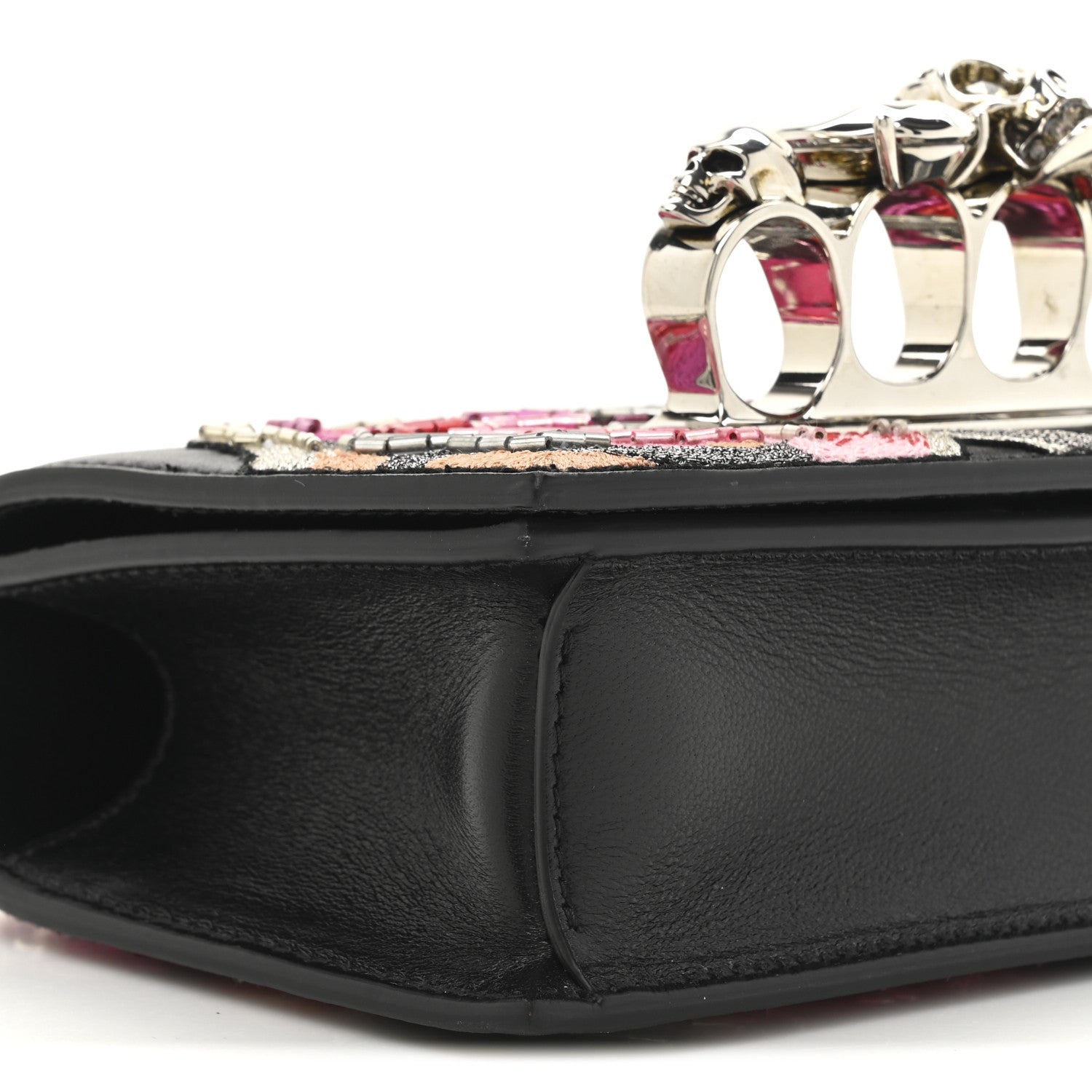 Alexander McQueen Calfskin Beaded Embroidered Solarised Orchid Mini Jeweled Knuckle Satchel Black Multicolor 9 of 11