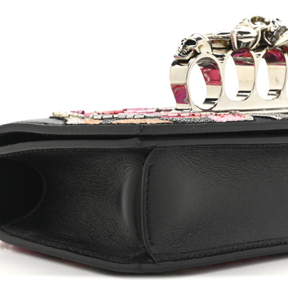Alexander McQueen Calfskin Beaded Embroidered Solarised Orchid Mini Jeweled Knuckle Satchel Black Multicolor 9 of 11
