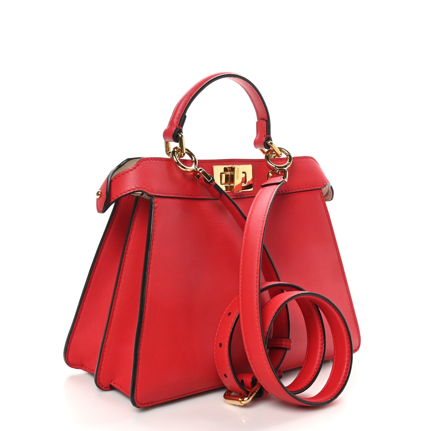Fendi Vitello Seta Nappa Chinese Valentines Day Karligraphy Small Peekaboo I SEE U Satchel Rosso Cardinale Panna 3 of 10