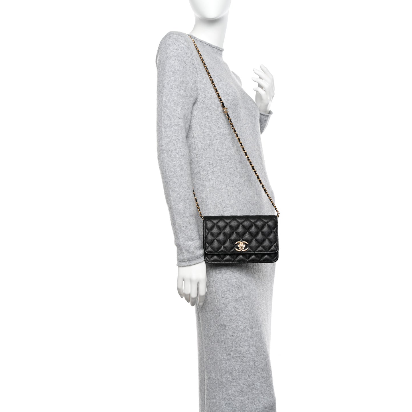 Caviar Quilted Camellia Wallet On Chain WOC Black