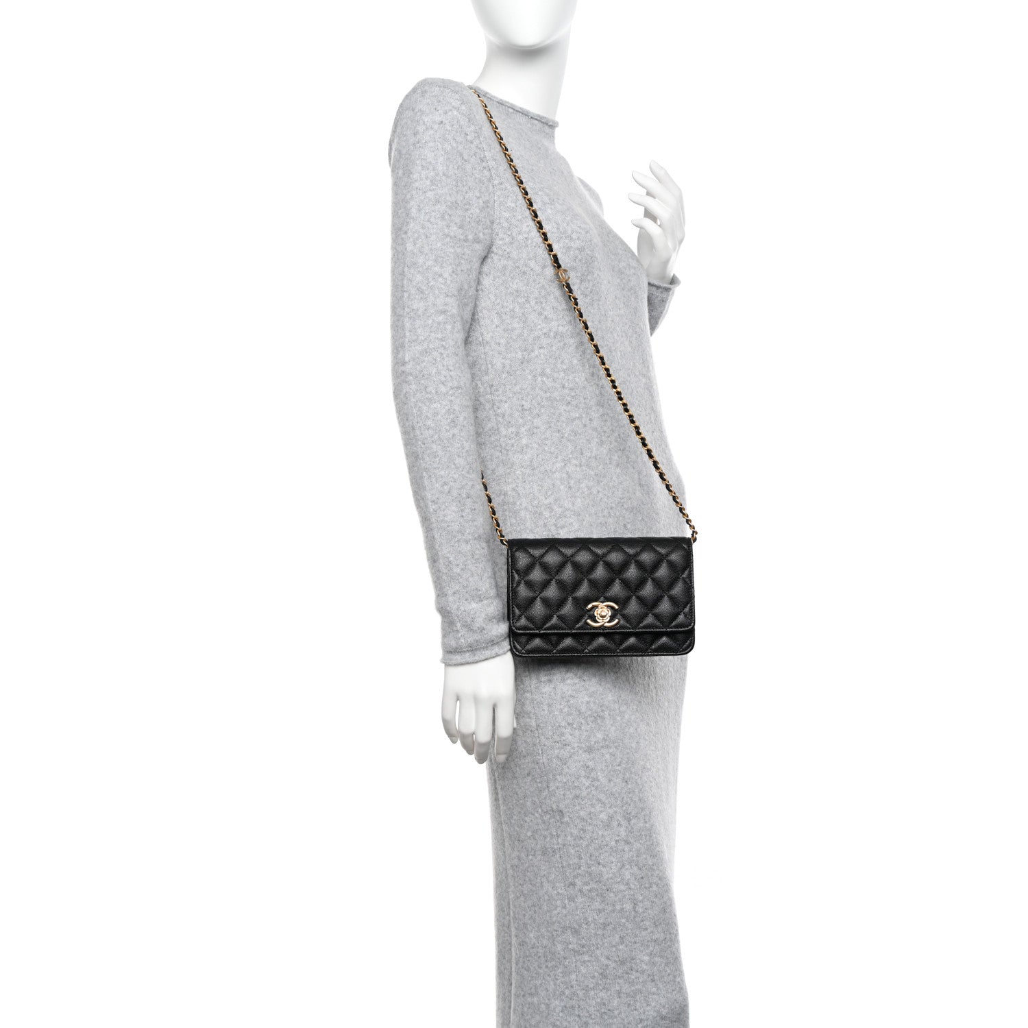 Chanel Caviar Quilted Camellia Wallet On Chain WOC Black 2 of 12
