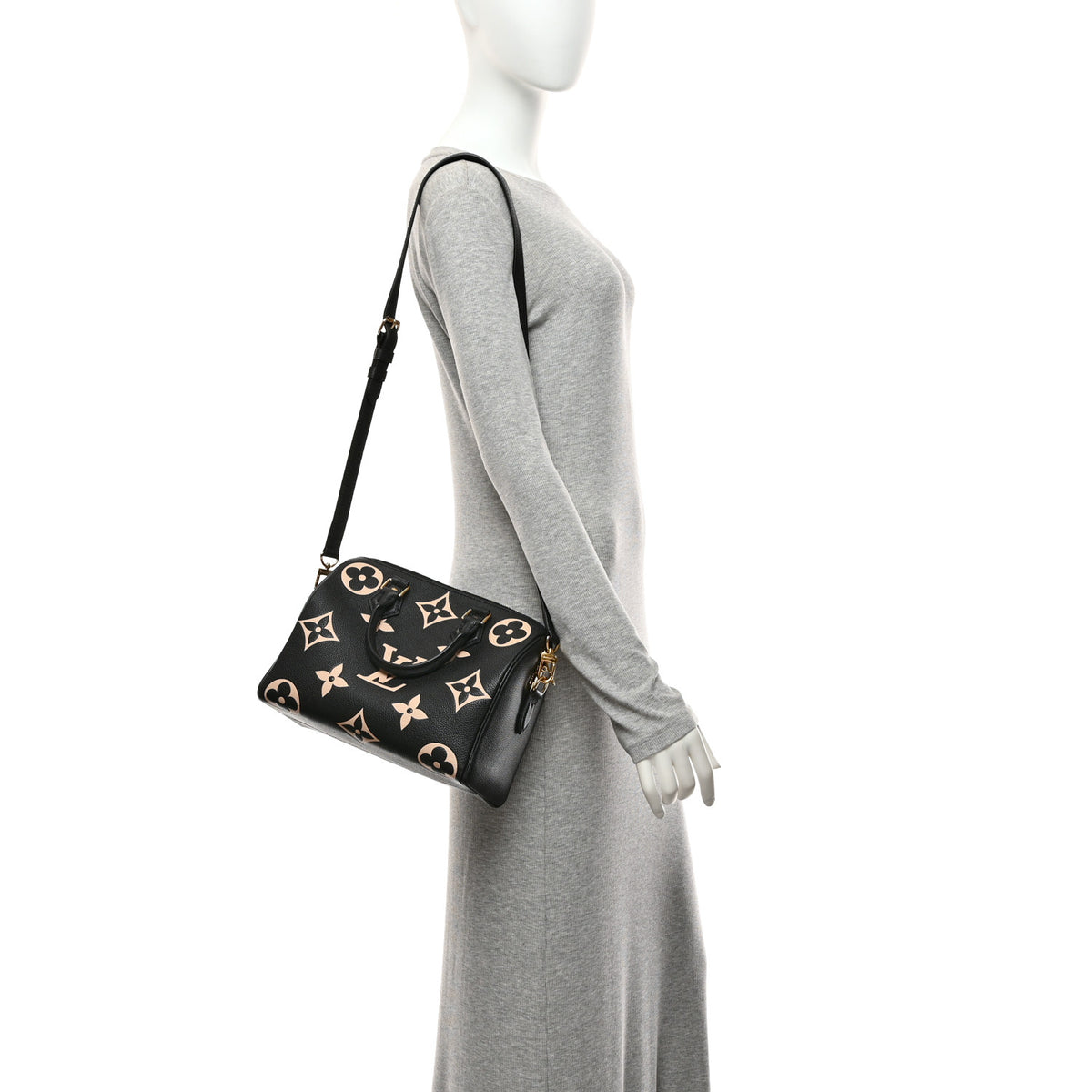 Louis Vuitton Empreinte Monogram Giant Speedy Bandouliere 25 Black Beige 2 of 9