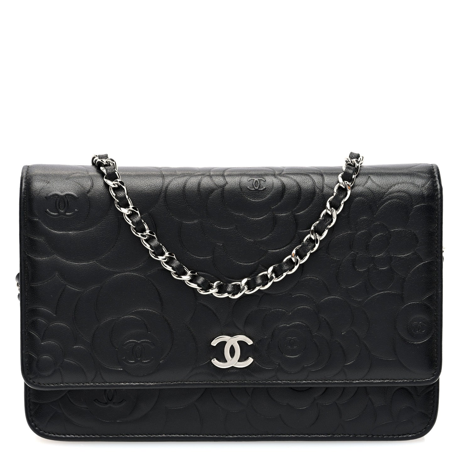 Chanel Lambskin Camellia Embossed Wallet on Chain WOC 1 of 10