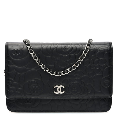 Chanel Lambskin Camellia Embossed Wallet on Chain WOC 1 of 10