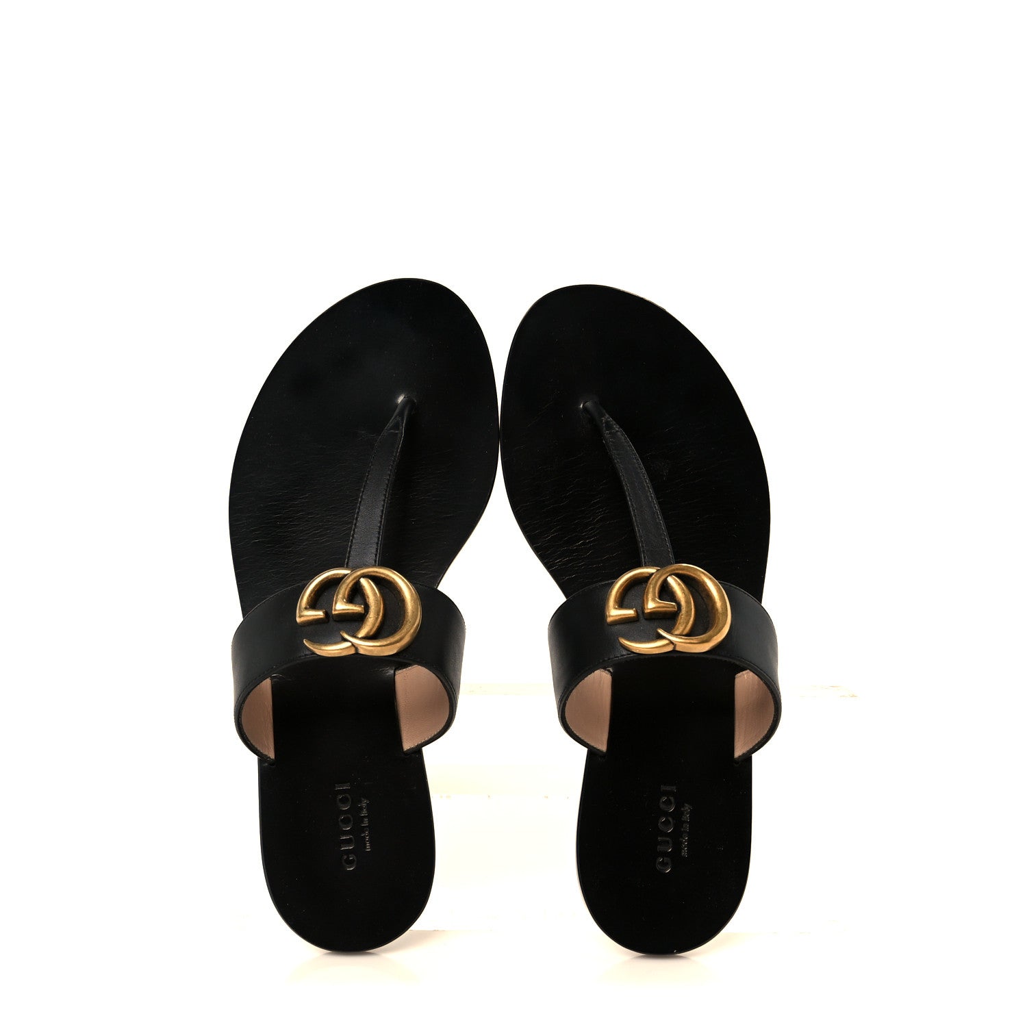 Gucci Calfskin GG Marmont Thong Sandals 36 Black 2 of 10