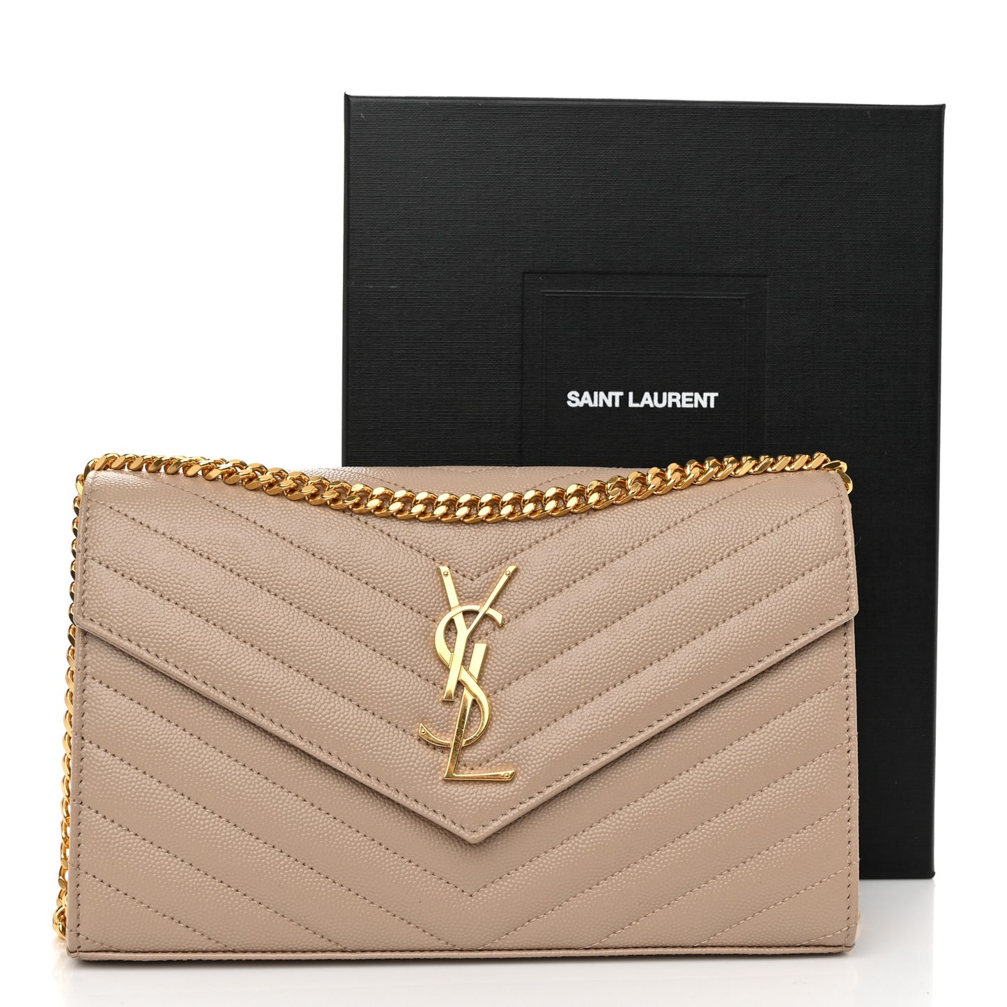 Grain De Poudre Matelasse Chevron Monogram Chain Wallet Dark Beige
