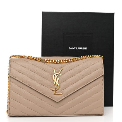 Saint Laurent Grain De Poudre Matelasse Chevron Monogram Chain Wallet Dark Beige 11 of 11