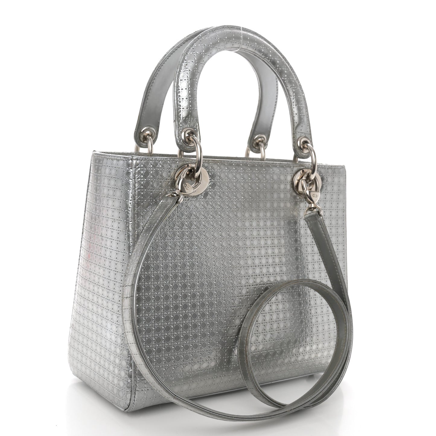 Metallic Patent Micro-Cannage Medium Lady Dior Silver