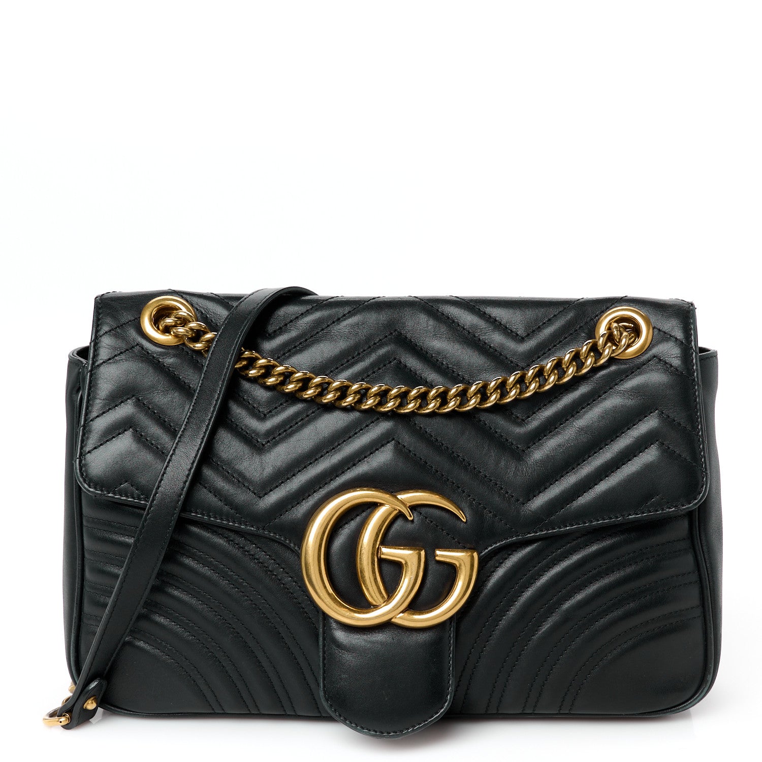 Gucci Calfskin Matelasse Medium GG Marmont Shoulder Bag Black 1 of 11