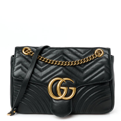 Gucci Calfskin Matelasse Medium GG Marmont Shoulder Bag Black 1 of 11