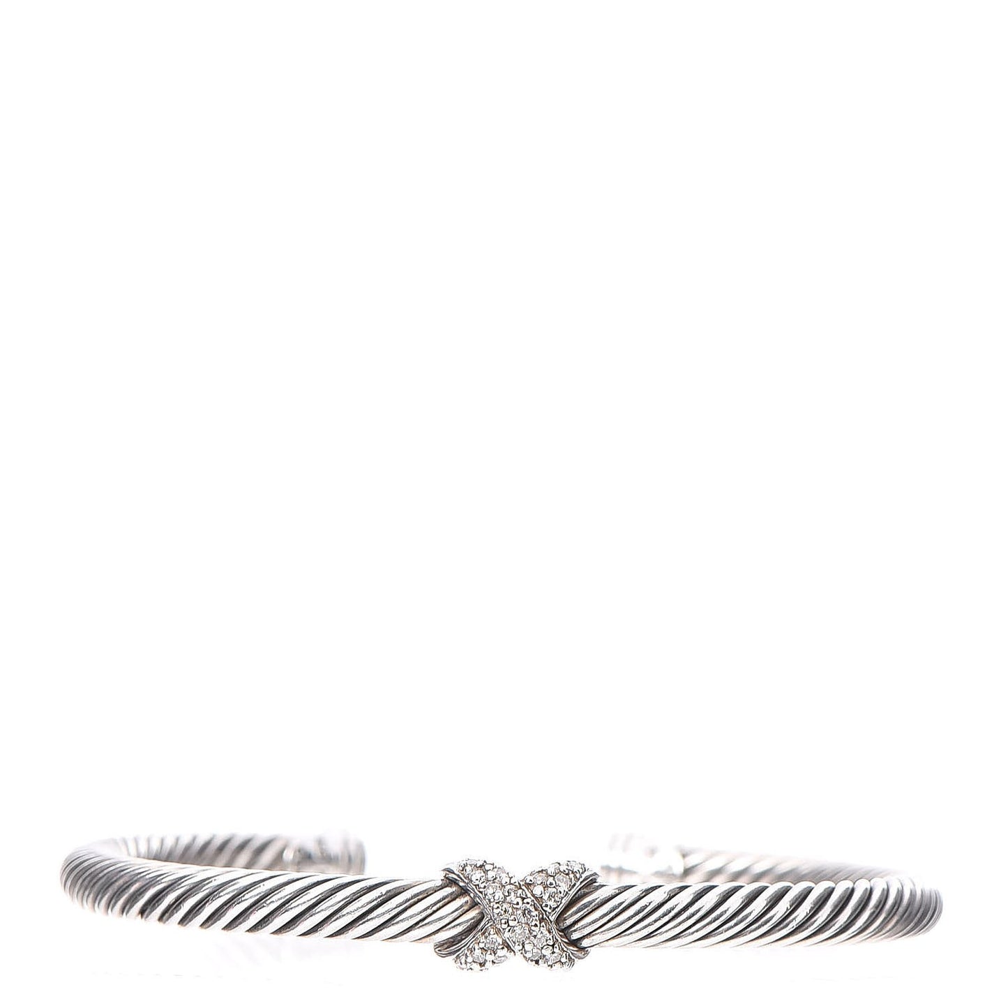 Sterling Silver 18K White Gold Diamond Pave 5mm X Cable Bracelet