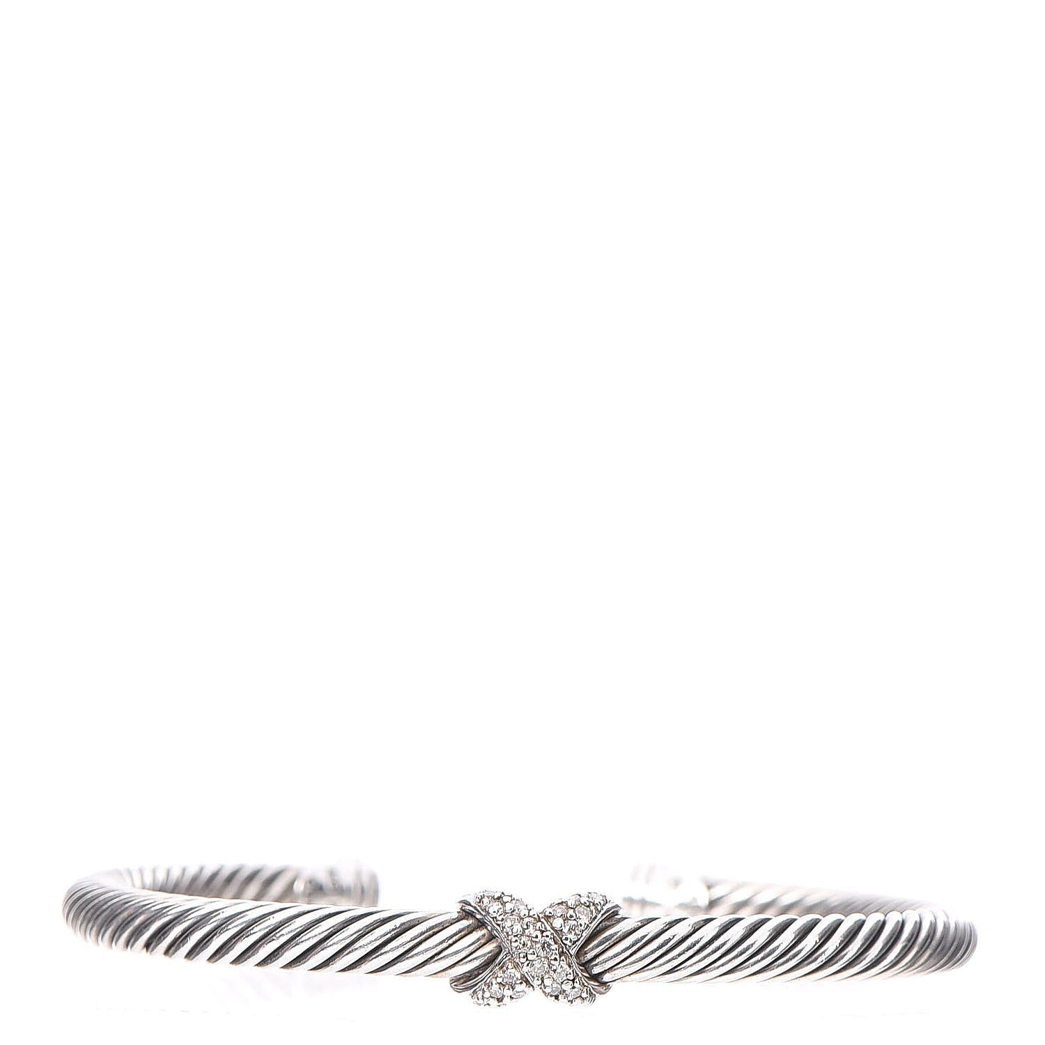 David Yurman Sterling Silver 18K White Gold Diamond Pave 5mm X Cable Bracelet 1 of 5