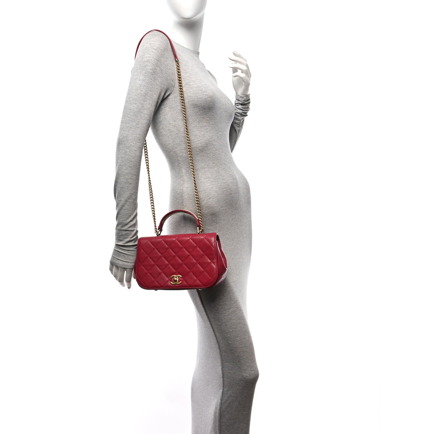 Caviar Quilted Carry Around Flap Bag Red
