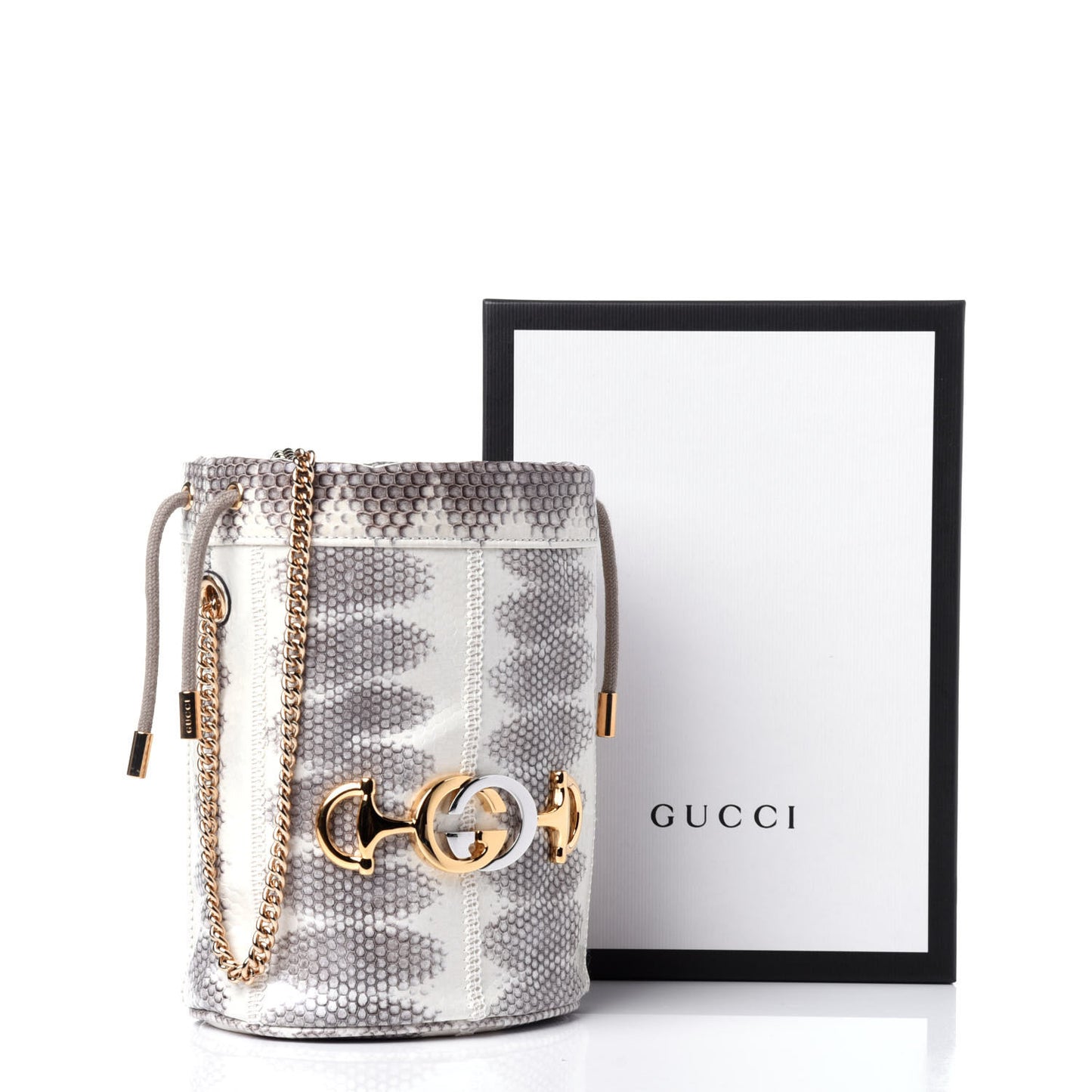 Snakeskin Mini Zumi Bucket Bag Grey