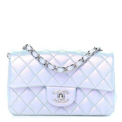 Chanel Iridescent Calfskin Quilted Mini Rectangular Flap Light Blue 1 of 9