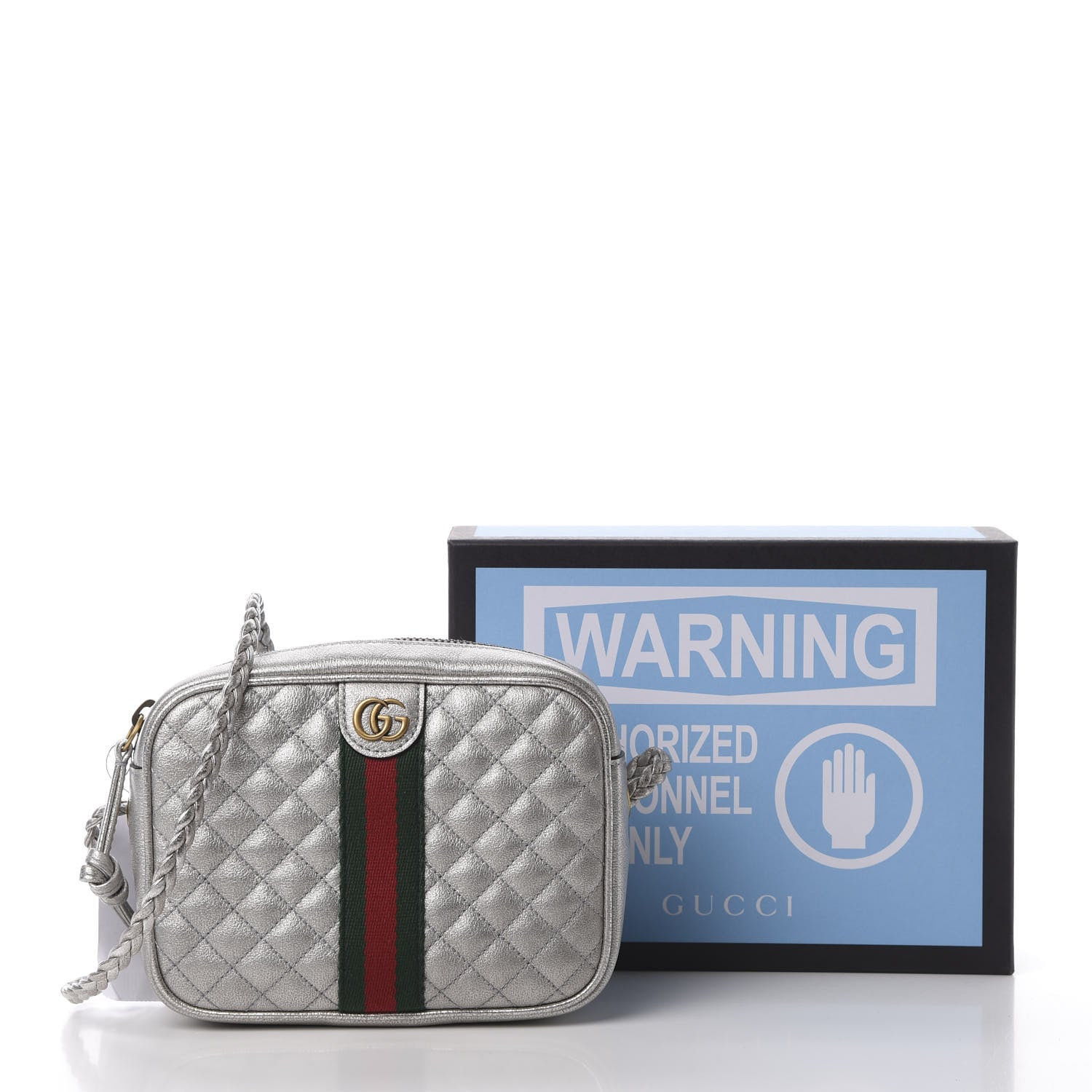 Gucci Laminated Nappa Web Trapuntata Mini GG Shoulder Bag Argento 11 of 12