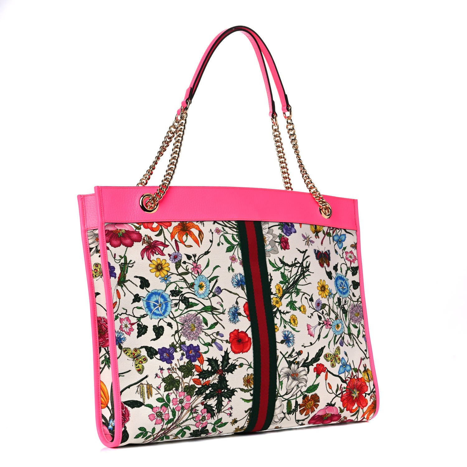 Gucci Canvas Flora Large Rajah Chain Tote White Multicolor Fuxia Fluo 3 of 11