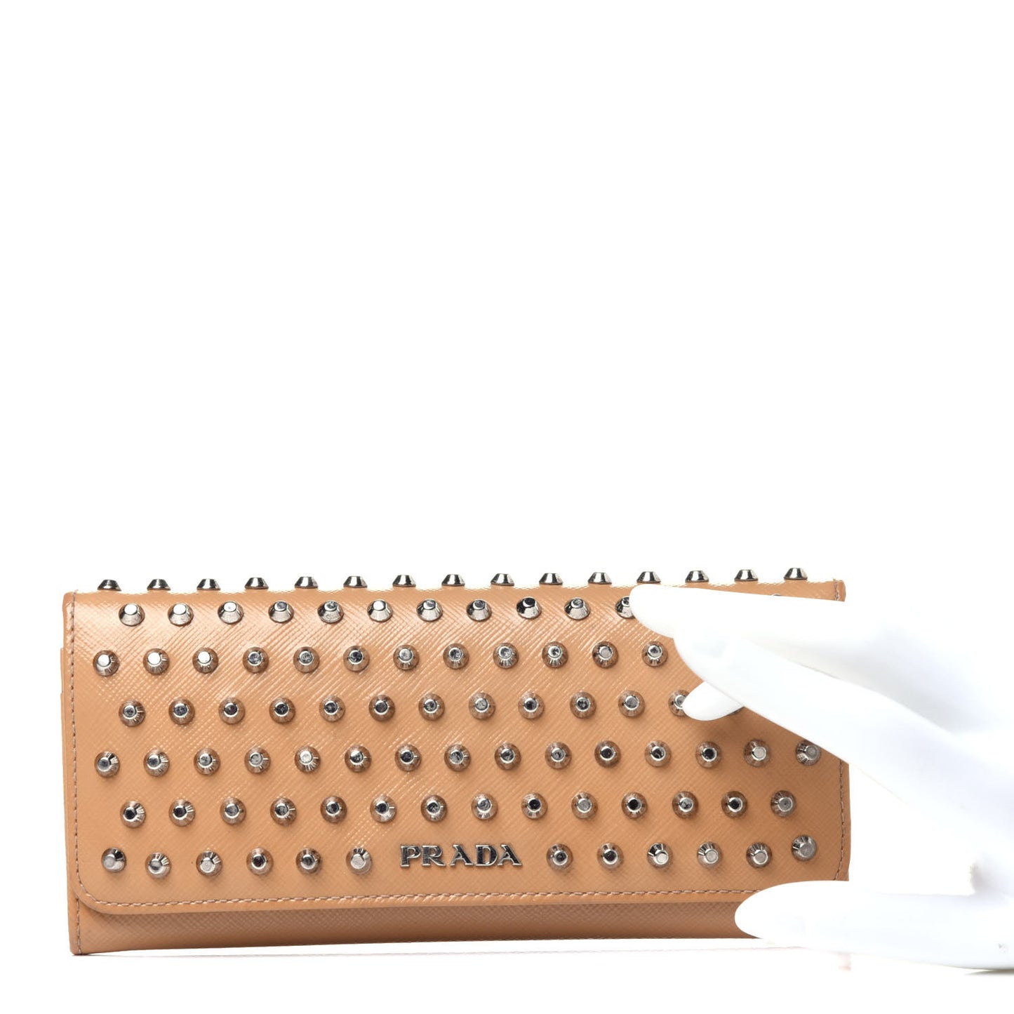 Saffiano Studded Flap Wallet Caramel
