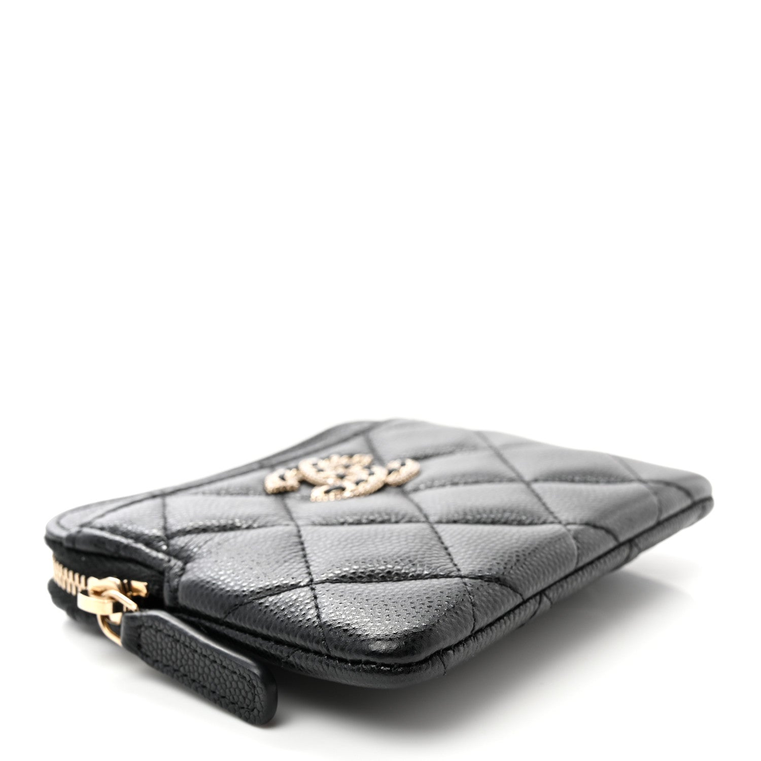 Chanel Caviar Quilted Crystal Zip Card Holder Wallet Black 4 of 7