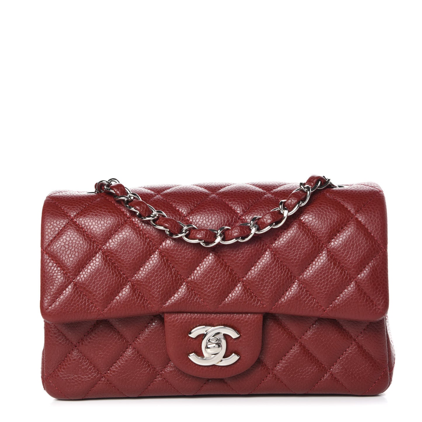 Caviar Quilted Mini Rectangular Flap Rouge Fonce