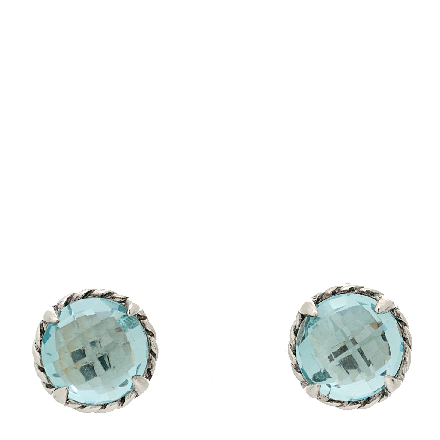 David Yurman Sterling Silver Blue Topaz 8mm Chatelaine Earrings 1 of 5