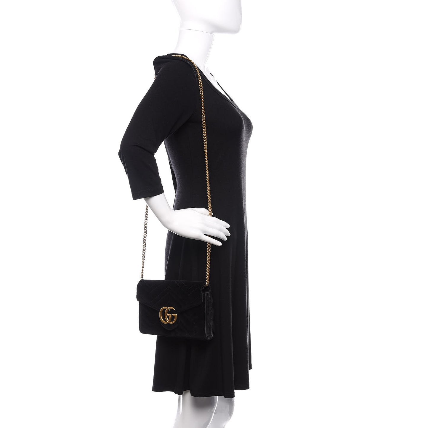 Velvet Matelasse GG Marmont Chain Wallet Black
