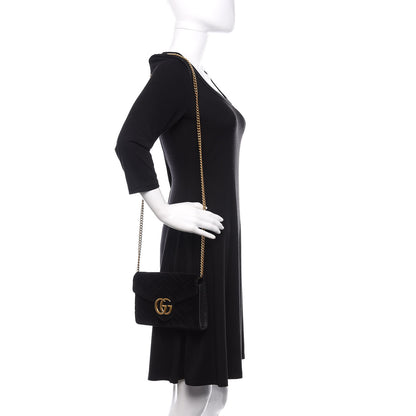 Gucci Velvet Matelasse GG Marmont Chain Wallet Black 2 of 13