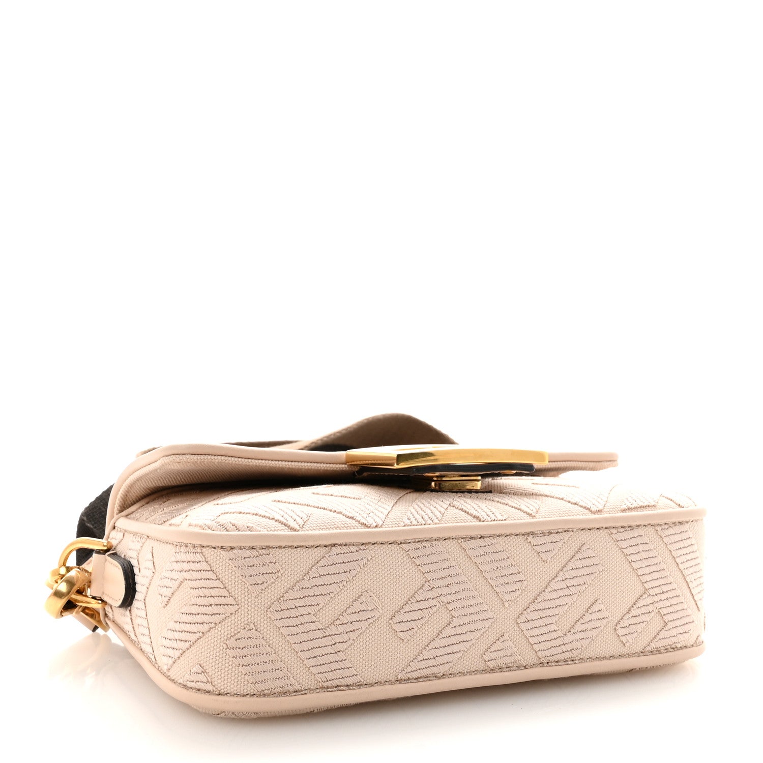 Fendi Canvas Vitello King Bi-Color Strap FF Embroidered Mini Baguette Poudre 4 of 9