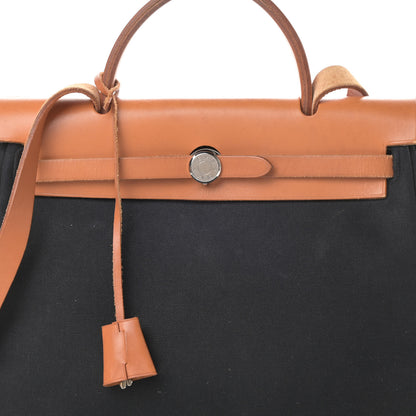 Hermes Toile Vache Calfskin Herbag 30 PM Black Natural 9 of 21