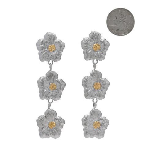Sterling Silver Vermeil Blossoms Gardenia 3 Drop Earrings