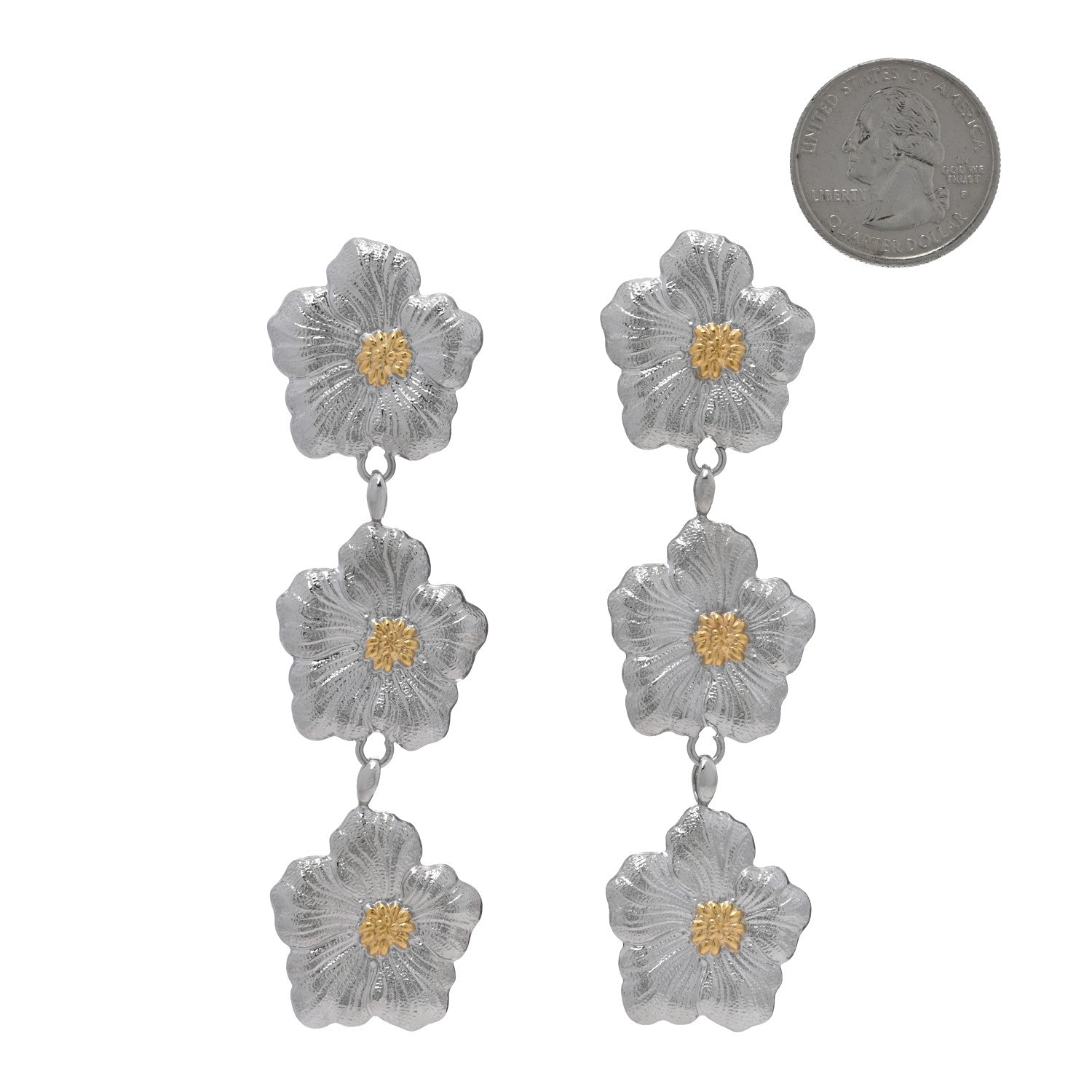 Buccellati Sterling Silver Vermeil Blossoms Gardenia 3 Drop Earrings 2 of 5