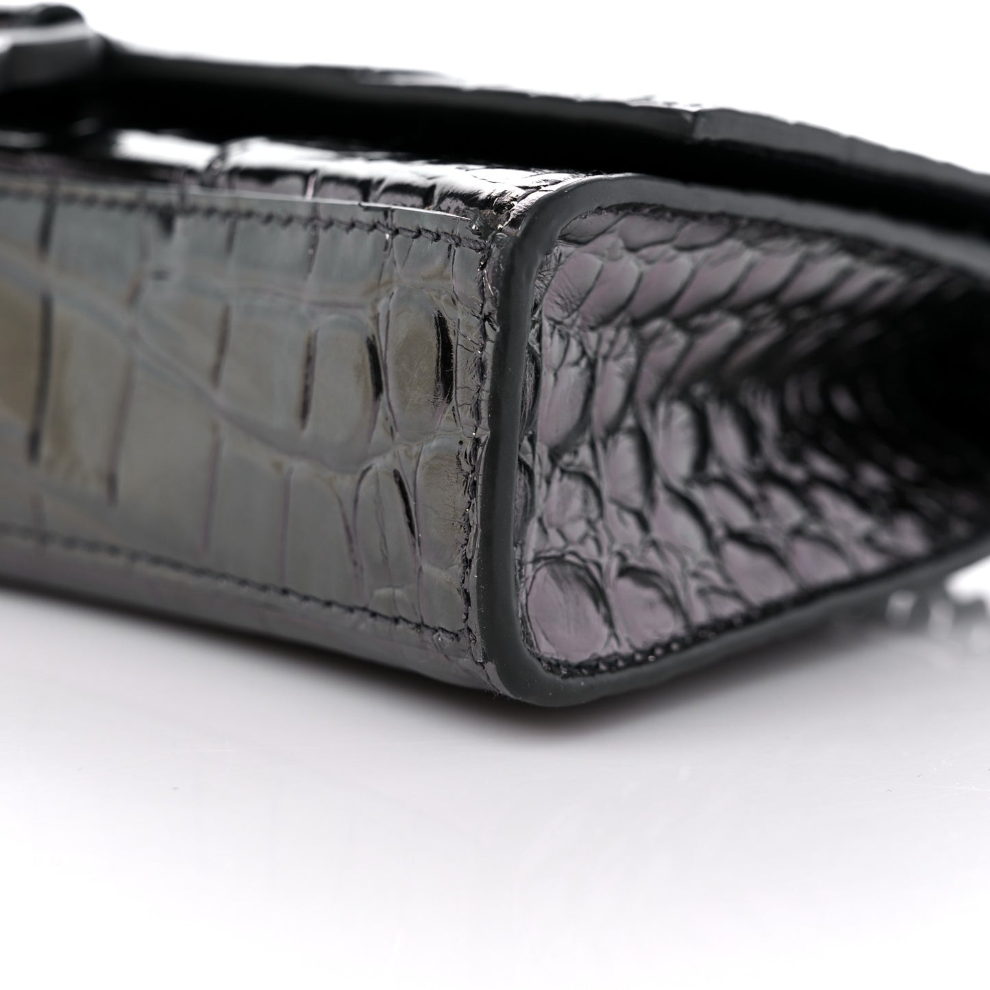 Shiny Calfskin Crocodile Embossed Hourglass Chain Bag Gunmetal